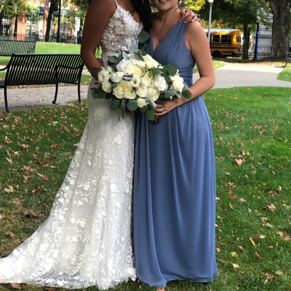 Dessy Collection style M429 maternity bridesmaid dress larkspur